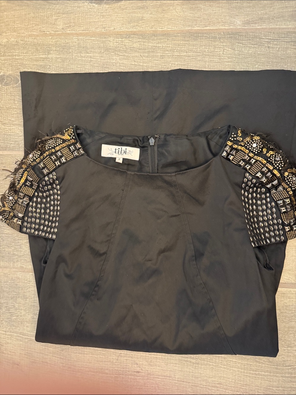 Tibi Black Mini Dress with Embellished Cap Sleeves - Picture 10 of 11